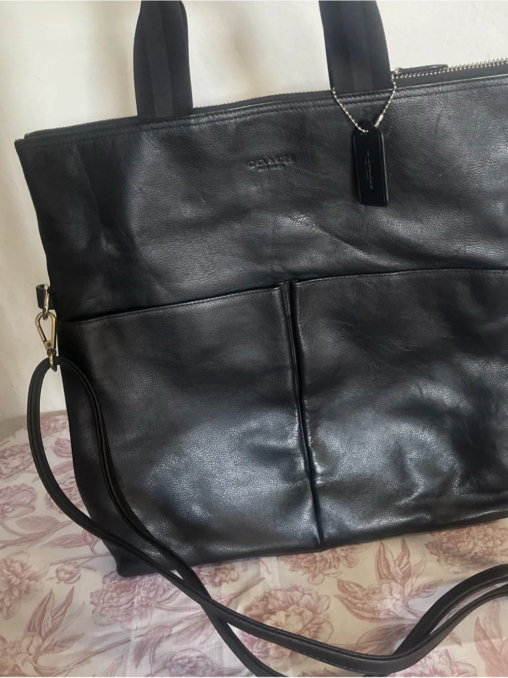 COACH LEATHER CHARLES FOLDOVER TOTE BAG UNISEX  BLACK - Picture 14 of 16